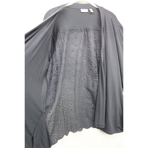 LOGO by Lori Goldstein Black Eyelet Long Cardigan-Size Large-Pockets - Picture 4 of 12